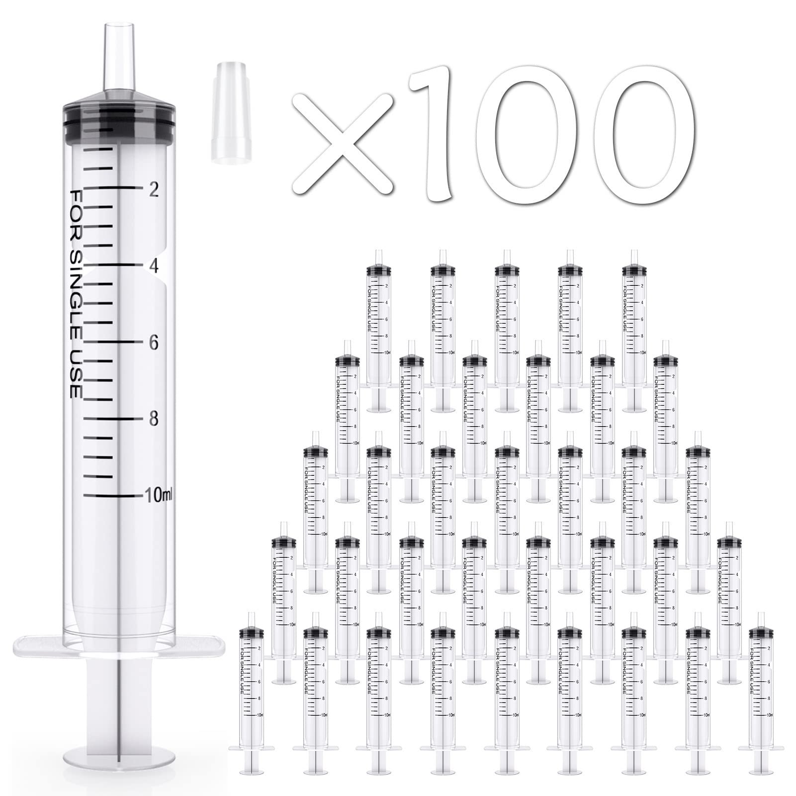 JOLLY PARTY 100 Pack 10ml Syringes Plastic Small Measuring Syringe with Tip Cap, Oral Syringe for Scientific Labs, Feeding Pets, Measurement,Refilling, No Needle - Product Image