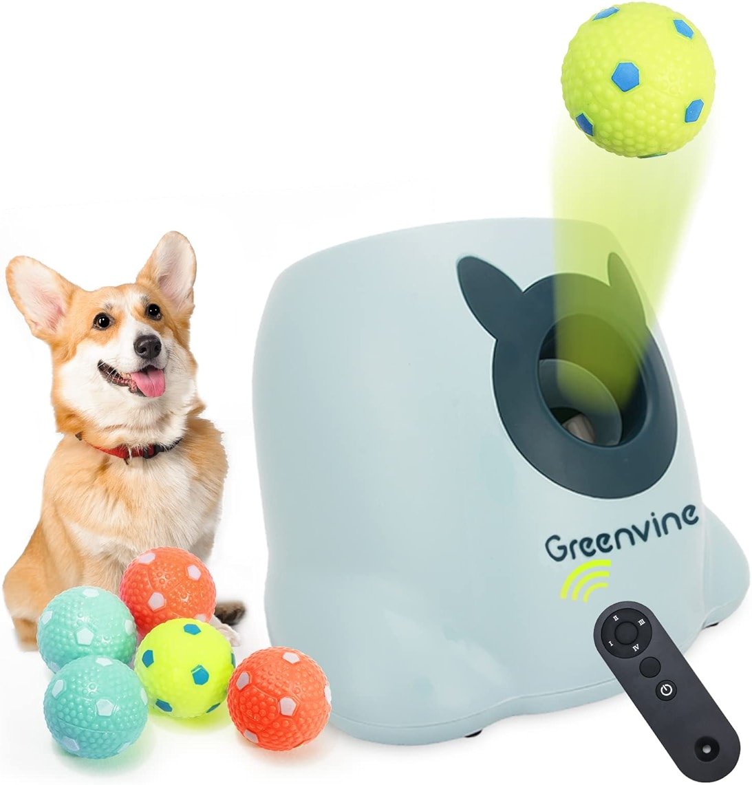Greenvine Automatic Dog Ball Launcher Interactive Ball Thrower Fetch it Machine for Dogs with 6 Durable High Elasticity Latex Balls Included - Product Image