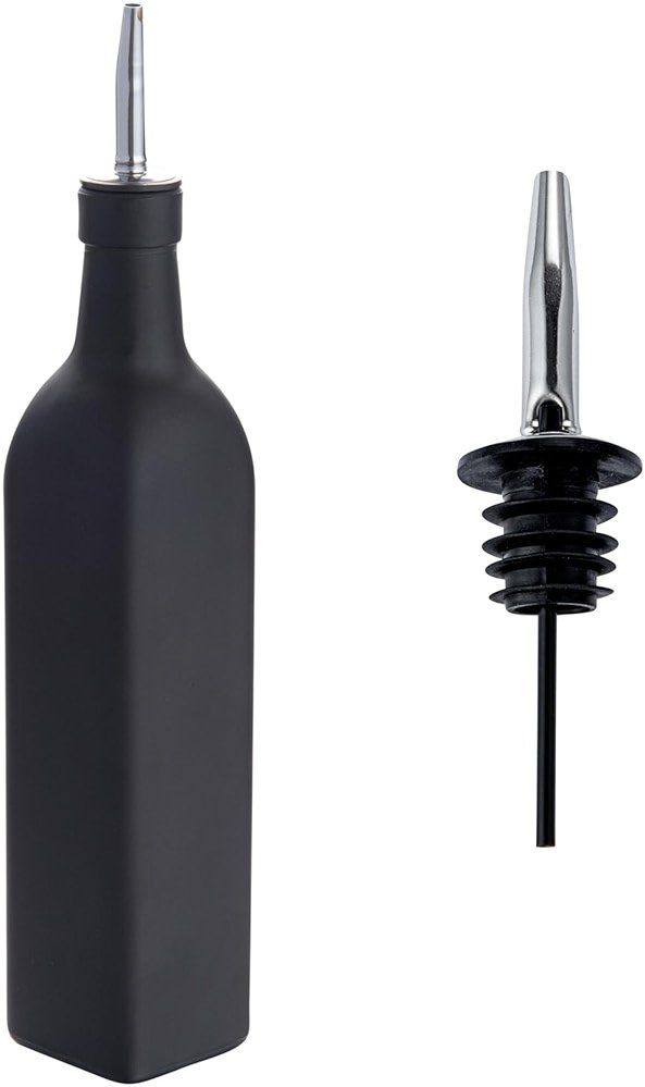 Restaurantware RW Base 16.9 Ounce Olive Oil Dispenser 1 Kitchen Oil Dispenser Bottle - With Stainless Steel Pourer Non-Leaking Black Glass Olive Oil Pourer For Cooking Or Salad Dressings - Product Image