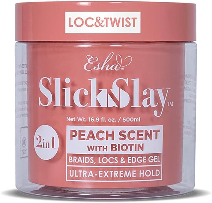 Esha Slick N Slay Braiding Gel - 3-in-1 Ultra Extreme Hold Hydrating & Conditioning Shining Fast Dry Locking Gel for Locs, Twists, Braids, and Edges (PEACH, 17 oz.) - Product Image