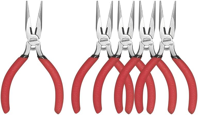 HOUSERAN Needle Nose Pliers, 5 Inch, 5 Pack, Long Nose Pliers with Side Cutter, Spring Loaded for Cutting and Bending Wire - Product Image