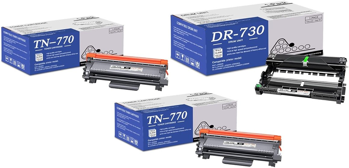 2 Pack Extra High Yield TN770 Toner Cartridge & 1 Pack DR730 Drum Unit Compatible TN770 DR730 Replacement for Brother DCP-L2550DW MFC-L2710DW L2750DW HL-L2350DW L2370DW L2390DW L2395DW Printer - Product Image