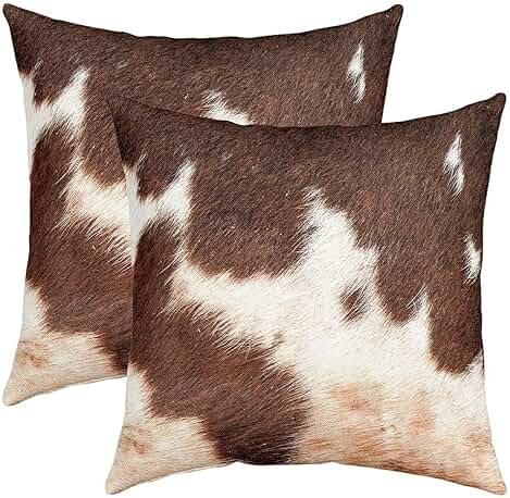 Boys Highland Cow Throw Pillow Covers 24x24 Set of 2 (Not Real) Cowhide Cattle Fur Hair Pillow Covers for Home Office Bed Couch Animal Texture Cushion Covers Brown Decorative Pillow Covers - Product Image
