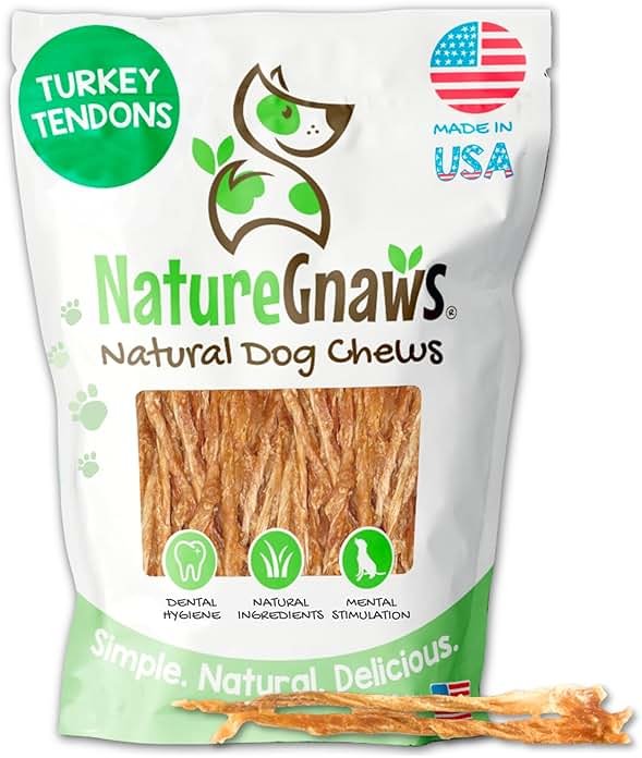 Nature Gnaws USA Turkey Tendons for Dogs (4oz) - Delicious Grain Free Reward Snack for Small, Medium & Large Breeds - Premium Natural Dog Chew Treats - Product Image
