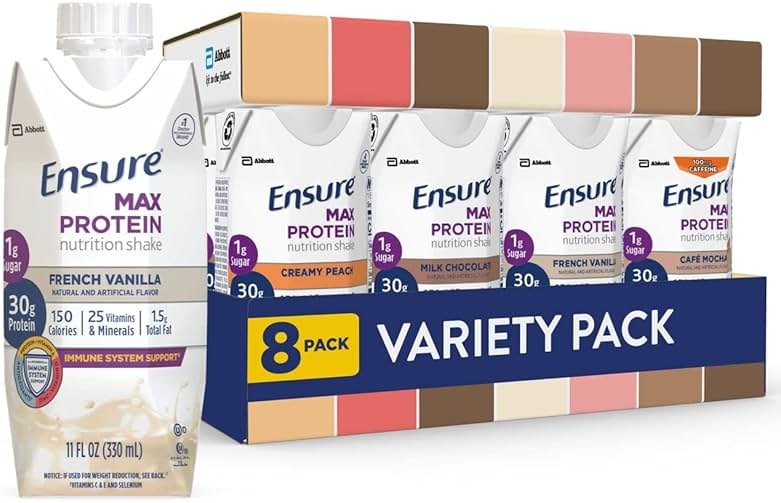 Ensure Max Protein Nutrition Shakes, Variety Pack, With 30g of Protein, 1g of Sugar, Nutrients to Support Immune System Health, High Protein Shake, 11 fl oz, Pack of 8, Liquid - Product Image