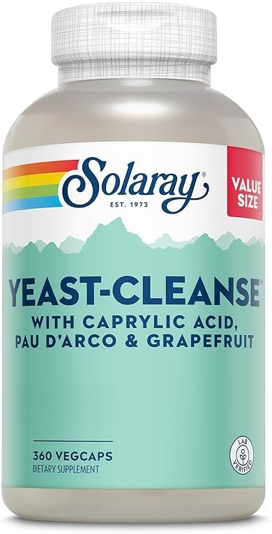 SOLARAY Yeast Cleanse, Antioxidant Support with Caprylic Acid, PAU d'Arco, Licorice Root Extract and Grapefruit Seed Extract, 60-Day Guarantee, 60-Day Guarantee, 60 Servings, 360 VegCaps - Product Image