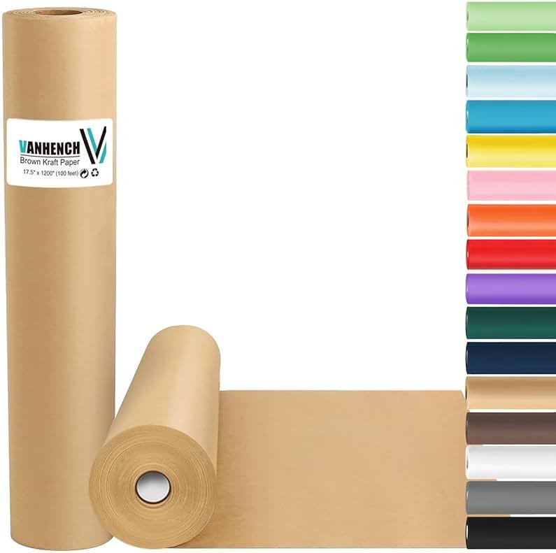 Vanhench Brown Wrapping Paper Roll, Craft Kraft Packing Paper 17.5"x 1200"(100') for Birthday Gift Bulletin Board Arts Bouquet Flower Table Covering Poster Moving Supplies 70GSM 50LB - Product Image