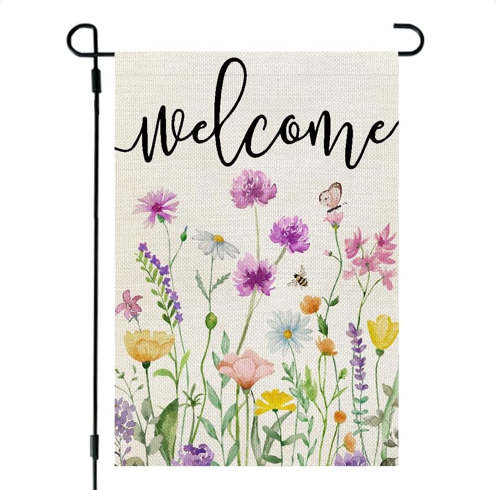 CROWNED BEAUTY Spring Wildflower Garden Flag Floral 12x18 Inch Double Sided for Outside Welcome Small Burlap Yard Seasonal Flag - Product Image