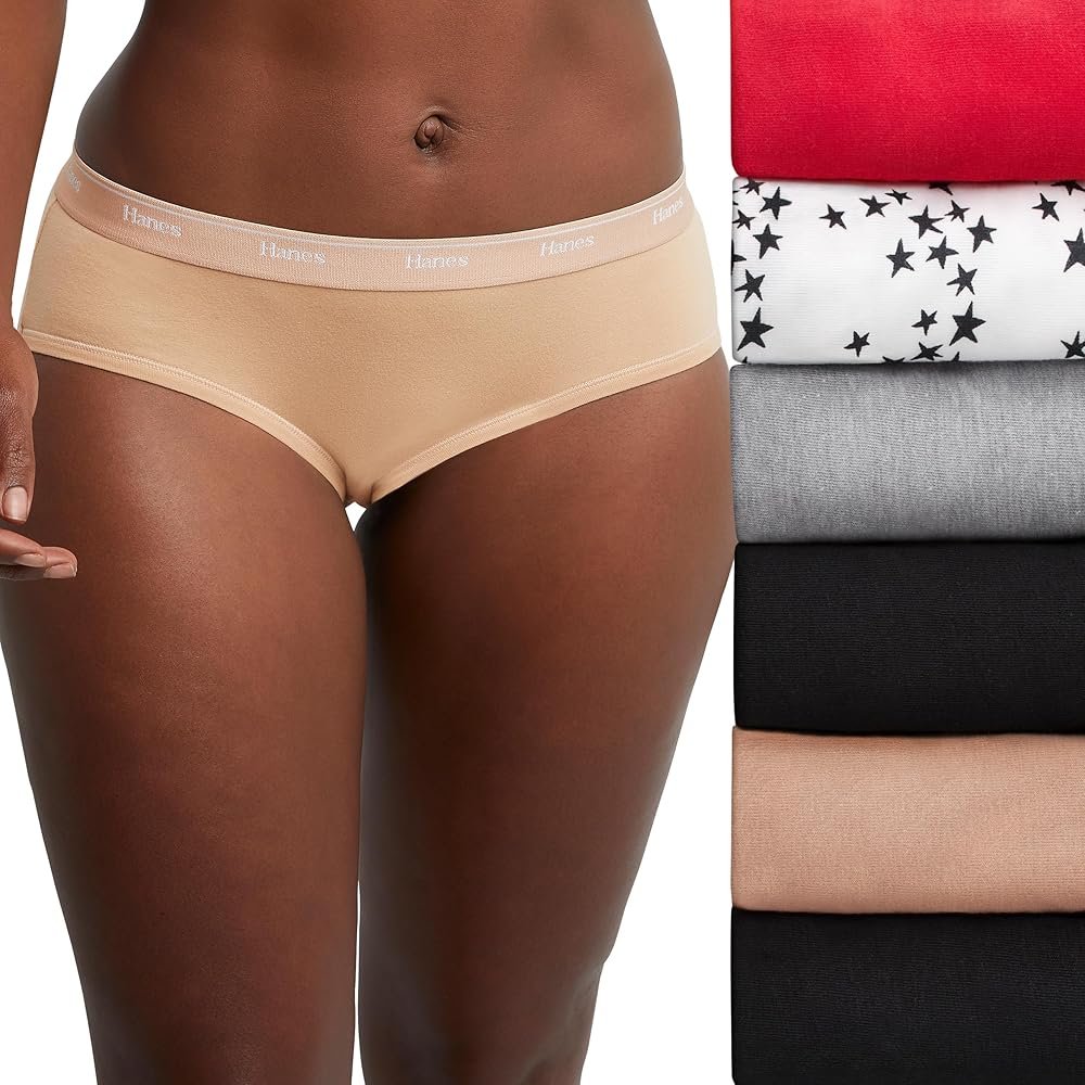 Hanes Women's Underwear Hipster Pack, 6-Pack, Originals Stretch Cotton Hipster Panties for Women, Moisture-Wicking - Product Image