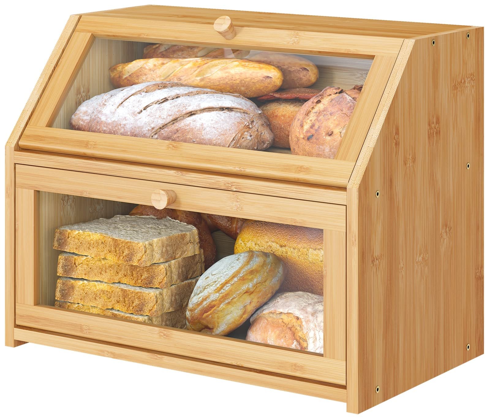Vriccc Large Bread Box,Bamboo Wood for Kitchen Counter, Corner Bread Box, Large Capacity Bread Storage Bin - Product Image