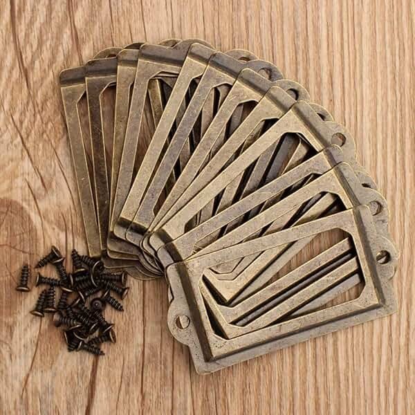 12Pcs Antique Brass Metal Label Pull Frame Handle File Name Card Holder for Furniture Cabinet Drawer Case - Product Image