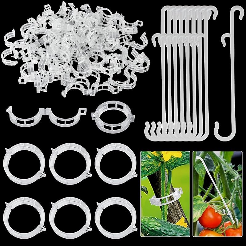 250 Pcs Tomato Clips and Hooks, Plant Support Clips for Tomatoes Cucumber Grape Melon, Makes Plants Grow Upright or Prevent Falling Off, Makes Plants Healthier, J Tomato Hooks Trellis Vine Cages Clip - Product Image
