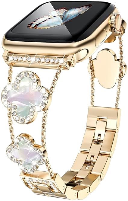 Musk-MSKR Diamond Metal Bands Add Sparkle to Your Watch For Apple Watch Series 11/10/9/8/7/6/5/4/3/2/SE/Ultra Clover Simple and Stylish Compatible with 38mm40mm41mm42mm44mm45mm 46mm49mm Women's Wear - Product Image