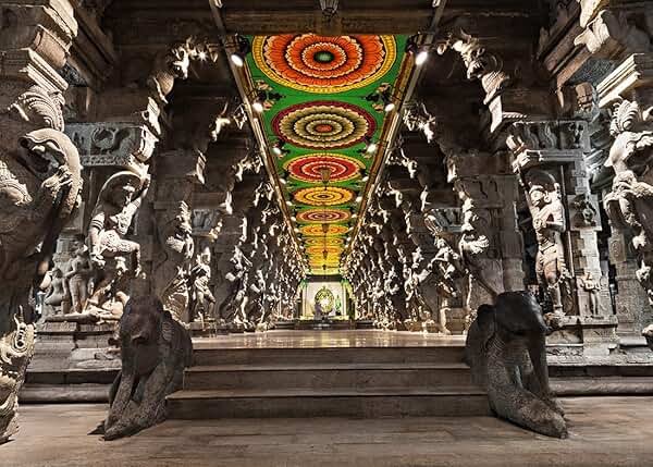 BELECO 7x5ft Fabric Indian Hindu Temple Backdrop Religious Hall of Thousands of Columns Ancient Temple Basrelief Statues India Background Kids Adults Portrait Shoot Photo Studio Props Wallpaper - Product Image