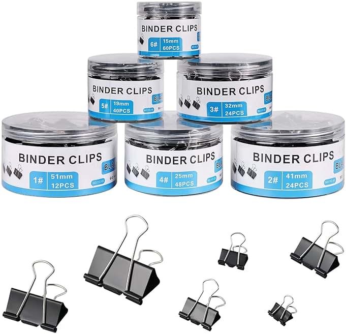 208 PCS Binder Clips Paper Clamps Assorted Sizes, Metal Paper Binder Clip, Black Binding Paperwork Clamp Bulk, School Teachers Office Supplies - Product Image