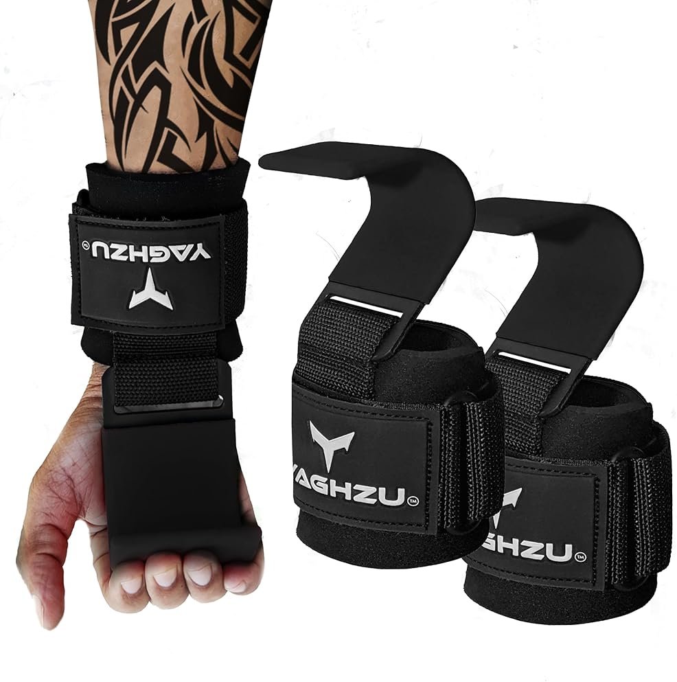 YAGHZU Weight Lifting Hooks, Padded Weight Lifting Straps Wrist Straps for Men and Women, Premium Deadlift Straps for Weightlifting and Powerlifting, Weight Lifting Gloves for Pull Ups - Product Image