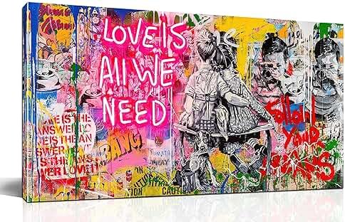 JKWALL77 Banksy Street Wall Art - Graffiti Abstract Canvas Wall-Art for Living Room Ready To Hang Size 40" x 20" - Product Image