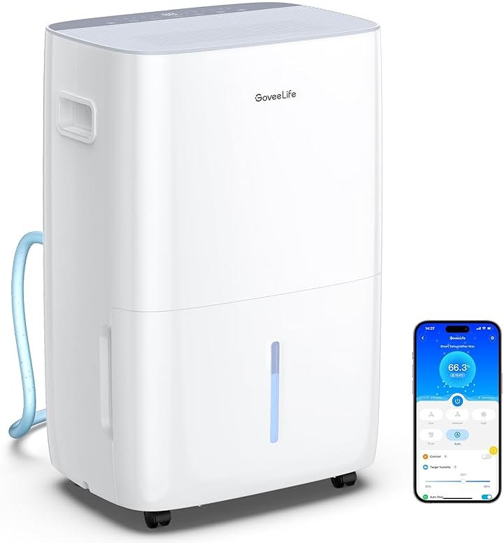 GoveeLife Dehumidifier for Home 4,500 Sq.Ft, 50 to 137 Pint Smart Auto Humidity Control, Drain Hose, 2.0Gal Bucket, Compressor Dehumidifiers for Basement with Auto Shut Off, Bathroom, Garage, w/WiFi - Product Image