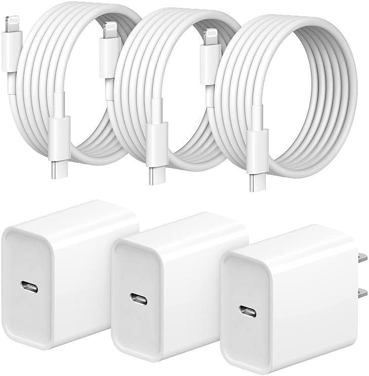 iPhone Fast Charger 3+3Pack 20W USB C Wall Charger with 6FT Fast Charging Cable Compatible with iPhone 14/13/12/11/Pro/Pro Max - Product Image