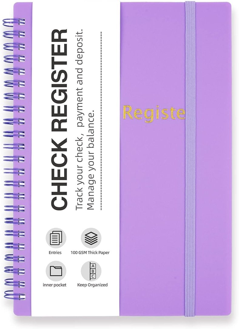 Check Registers for Personal Checkbook, Double Spiral Check Register Book, Budget Planner with Check Register for Personal and Work, 5.8'' x 8.3'' - Purple - Product Image