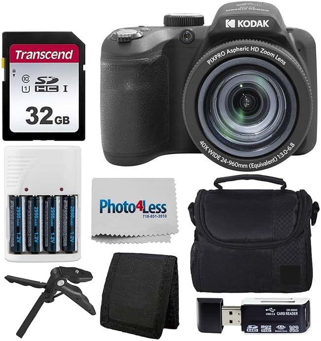 Kodak PIXPRO AZ405 Digital Camera Black, Point & Shoot Camera Case, 32GB SD Memory Card, Rechargeable Batteries & Charger, USB Card Reader, Table Tripod, Accessories - Product Image