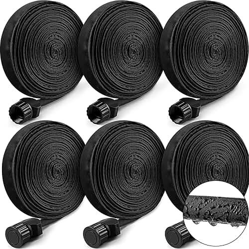 Weysat 6 Pcs Garden Soaker Hose 25 Ft 1/2" Flat Double Layer Consistent Drip Hose Leakproof Heavy Duty Irrigation Save 80% Water for Garden Bed Vegetable Sprinkler - Product Image