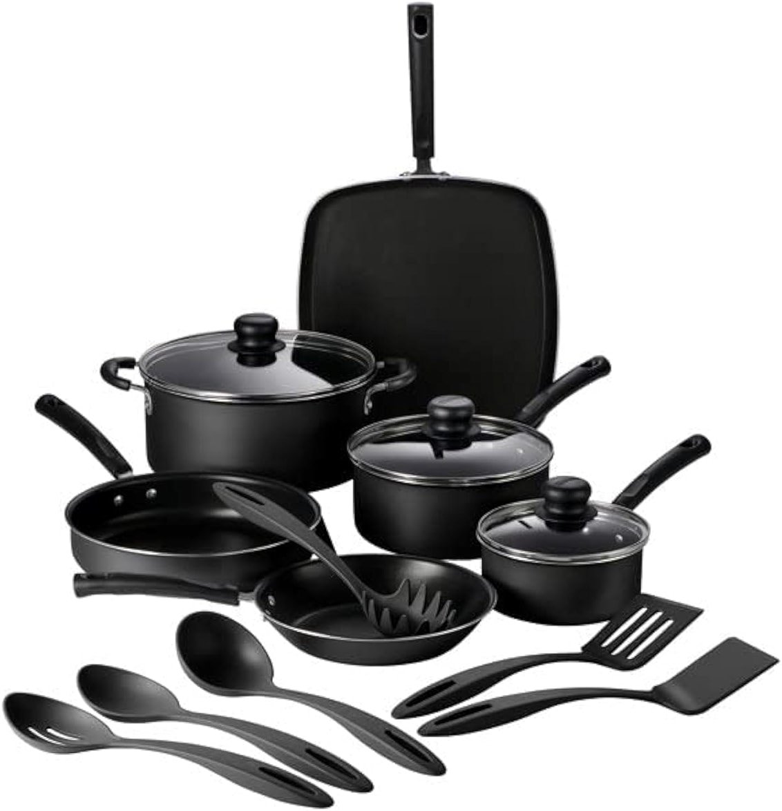 Tramontina Primaware 15-Piece Non Stick Cookware Set with Lids and Utensils, Aluminum Nonstick Pots and Pans Kitchen Set (Storm) - Product Image