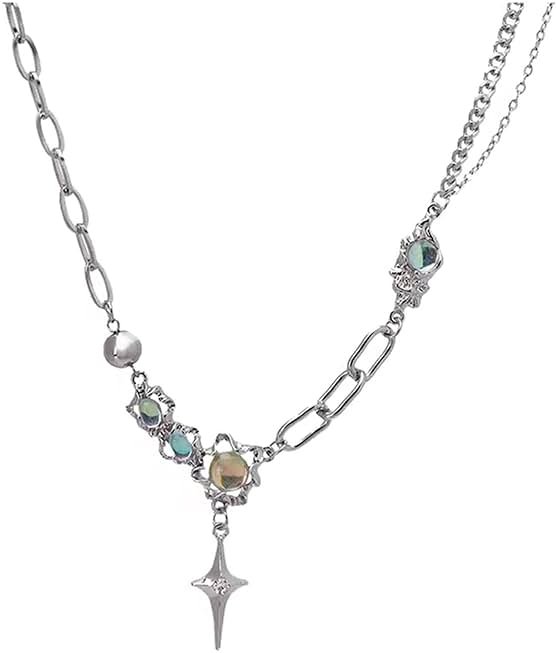 Buyongwant Y2k Irregular Necklace Star Pendant Moonlight Stone Fashion Collar Chain Design Spicy Silver Jewelry for Women - Product Image