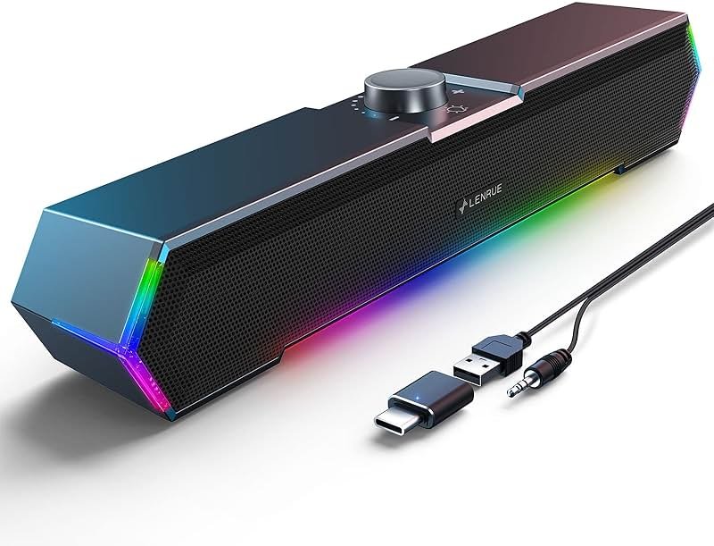 LENRUE G11 Computer Speakers for Desktop, Touch Lights PC Speakers with Surge Clear Sound, USB C/USB Powered, AUX Audio for Computer Desktop PC Laptop Desk - Product Image