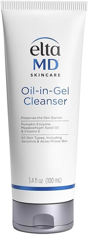 EltaMD Oil-In-Gel Facial Cleanser, Daily Gentle Face Cleanser, Removes Long-Wear Makeup, Sunscreen, and Sweat, Cleansing Oil For Face, 3.4 oz Tube - Product Image