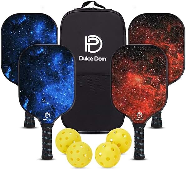 Dulce DOM Pickleball Paddles Set of 2/4 - USAPA Approved, 4 Indoor Outdoor Pickleball Balls, Fiberglass Surface Paddle Racket with Cover Bag, Ideal Training Equipment Gift for Men & Women - Product Image