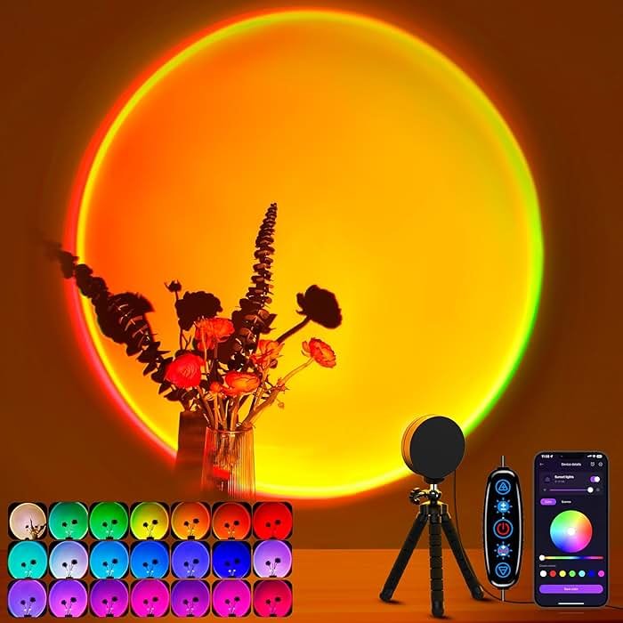 XEBKOR Sunset Lamp Projector Multicolor Changing LED Projection Lamp,Switch Button and APP Control 360 Degree Rotation Sunlight Lamp for Bedroom, Photography, Party, Tiktok Live, Room Decor - Product Image