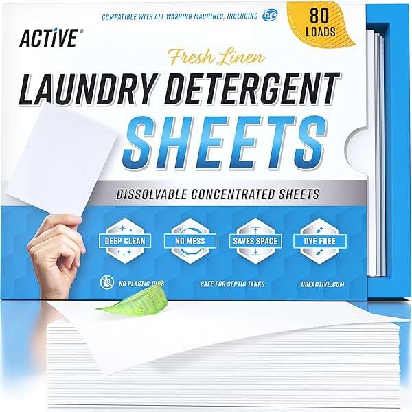 Laundry Detergent Sheets Eco Washing Strips - 80 Loads, Liquidless Fresh Scented Clothes Washer Sheet, Zero Waste Travel Laundry Strip, Dissolvable Space Saving Sheets for HE - Linen Scent - Product Image
