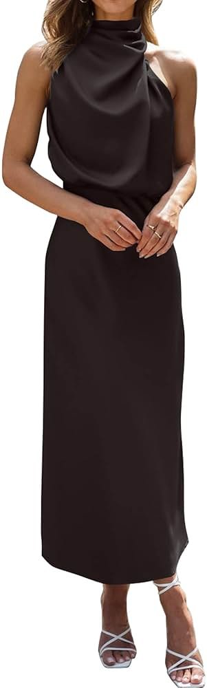 BTFBM Cocktail Dresses for Women Sleeveless Mock Neck Keyhole High Waist Maxi Wedding Guest Dress Spring Clothes 2026 - Product Image