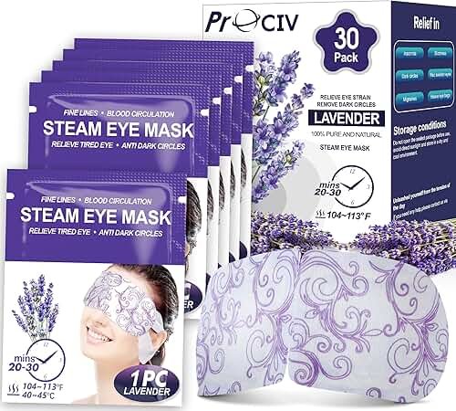 30 Packs Lavender Steam Eye Mask - Heated Eye Mask for Dark Circles and Puffiness Warm Eye Mask for Dry Eye Mask Relief Eye Fatigue Headache Hot Sleep Eye Mask for Disposable Moist Heat Eye Compress - Product Image