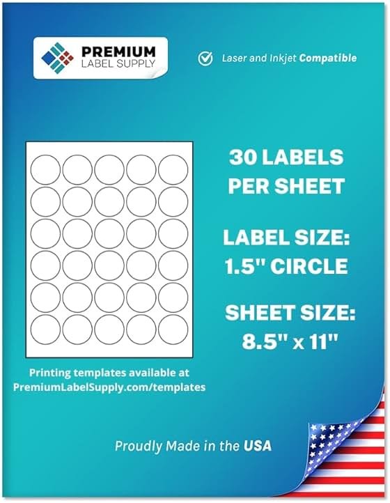 Premium Label Supply White Sticker Round Labels – 1.5" Circle – Laser/Inkjet Compatible – (30 per Sheet), 25 Sheets – 750 Total Adhesive Labels - Product Image