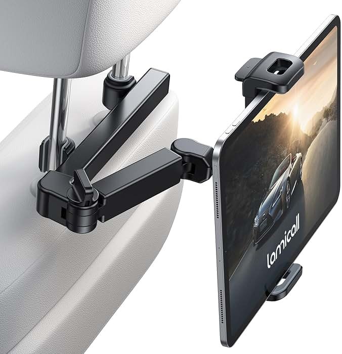 Lamicall Car Headrest Tablet Holder - [3 in 1 Extension Arm] Adjustable Tablet Car Mount for Back Seat, Gifts Road Trip Essentials for Kids, for 4.7-11" Devices, iPad Pro Air Mini, Galaxy, Fire HD - Product Image