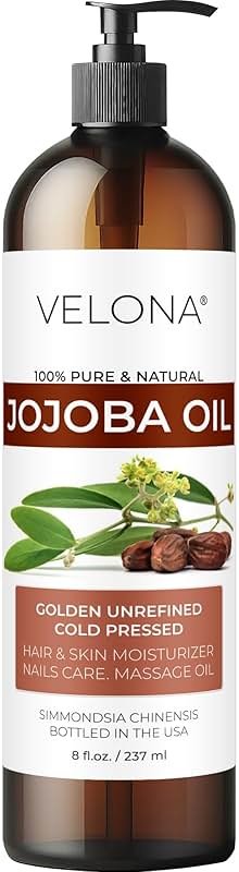 velona Jojoba Oil - 8 Fl Oz (With Pump) | 100% Pure and Natural | Golden, Unrefined, Cold Pressed, Hexane Free | Moisturizing Face, Hair, Body, Skin Care - Product Image
