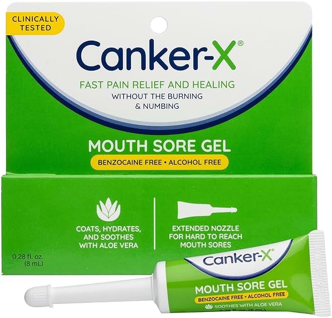 Canker-X Mouth Sore Gel, Fast Pain Relief & Healing for Canker Sores, Cheek Bites and Oral Abrasions, Oral Pain Relief Gel, Benzocaine-Free and Alcohol-Free, Adults and Kids 6+ Years, 0.28 fl oz - Product Image