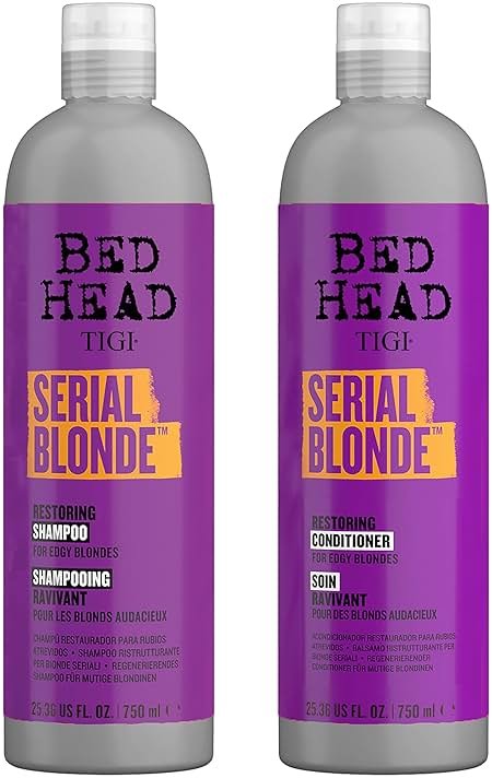 TIGI Bed Head Serial Blonde Restoring Shampoo & Conditioner Set for Damaged Blonde Hair, Hydrolyzed Keratin, 25.36 fl oz, 2 Pack - Product Image