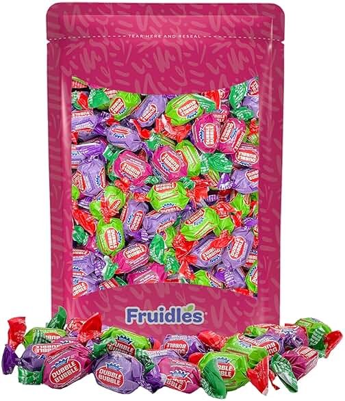 Fruidles Double Bubble Chewing Gum Balls Fruit Flavored Original & Mixed Fruit, Candy Buffet Treats, Kosher Certified Parve, Individually Twist-Wrapped (Mixed-Fruit Double Bubble, Half-Pound) - Product Image