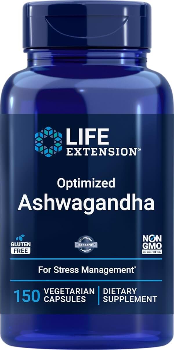 Life Extension Optimized Ashwagandha, 150 Veg Caps - Non-GMO, Gluten Free, Vegetarian Capsules - Product Image