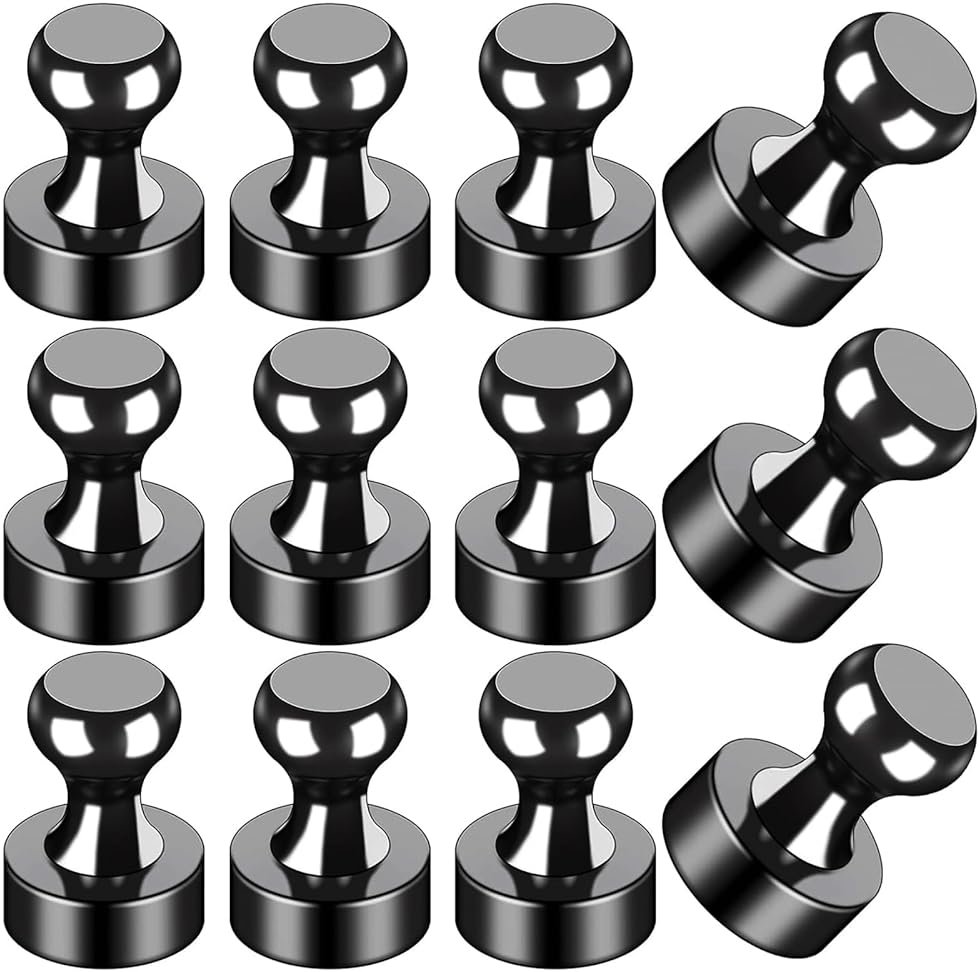 LOVIMAG Fridge Magnets 12Pcs Refrigerator Whiteboard Small Strong Magnet Classroom Kitchen Accessories Decorative Locker Set Decor Must Haves Office Calendar Refrigerador Magnetic Cute Crafts Black - Product Image