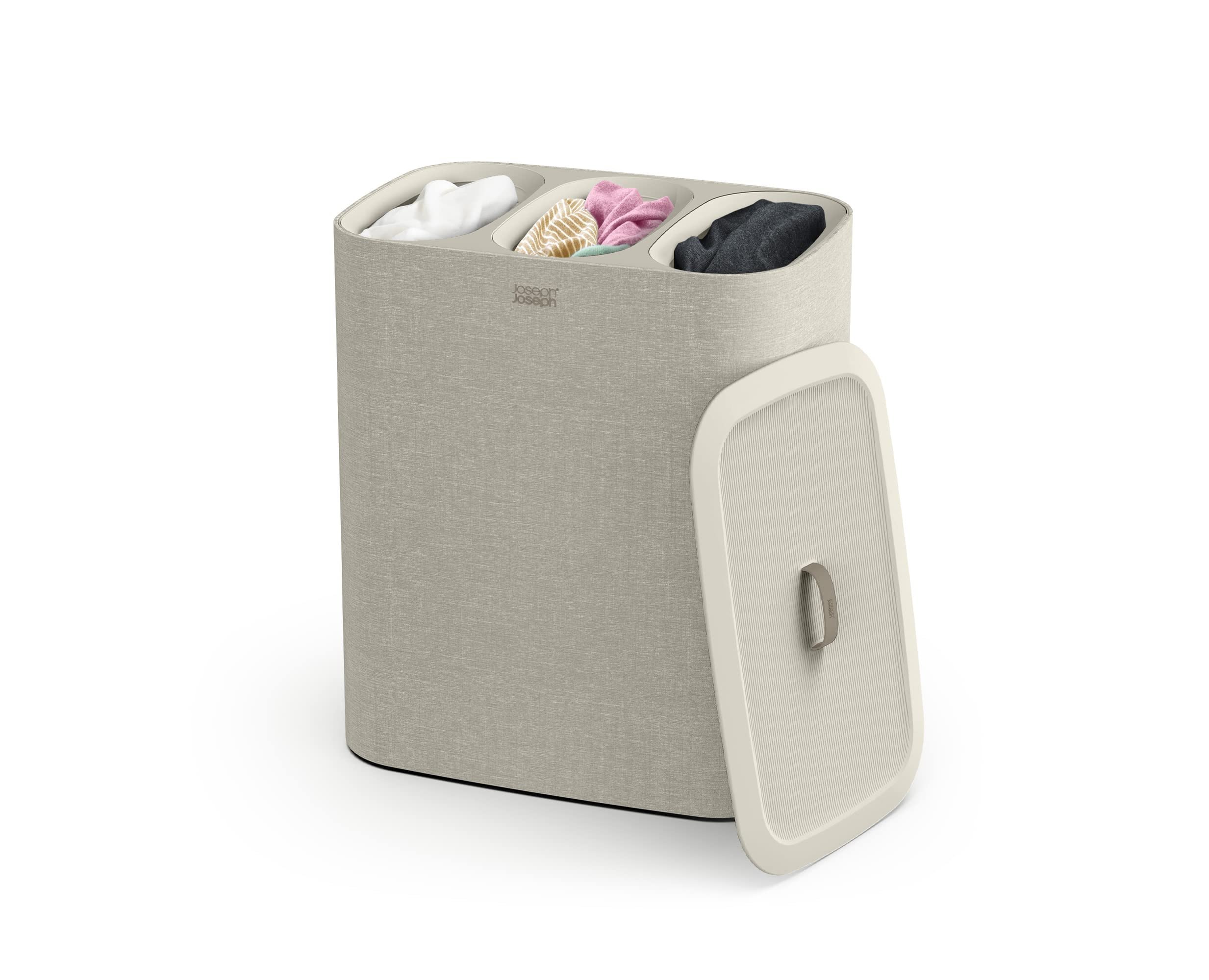 Joseph Joseph Tota Trio 90 liter/23.8 gallon Laundry Hamper Separation Basket with lid, 3 Removable Washing Bags with Handles- Ecru - Product Image
