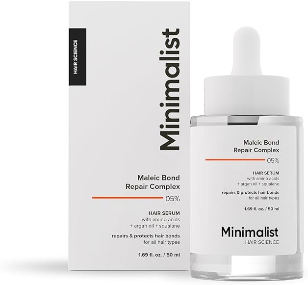 Minimalist Hair Serum for Strengthening & Repairing Damaged Hair | Patent Pending Formula | Maleic Bond Repair Complex 05% | With Amino Acids, Argan Oil & Squalane | For Women & Men | 1.7 Fl Oz/ 50 ml - Product Image