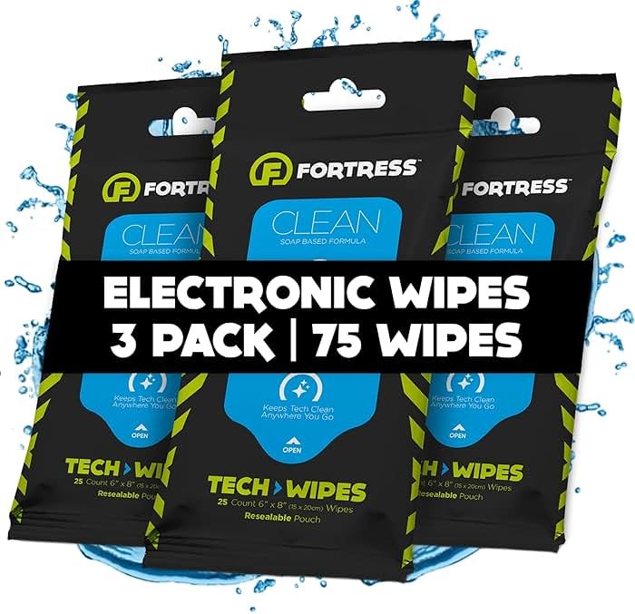 Fortress Electronic Wipes (25 ct, Pack of 3) To-Go Tech Wipes for Screens, Phones, Keyboards, TV Monitors, Computer Screens, and More [Travel Size] Skin-Safe - Product Image