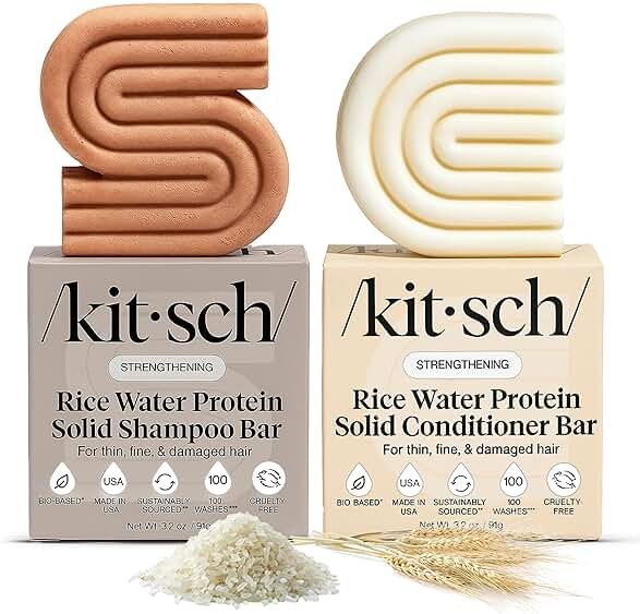 Kitsch Rice Water Protein Solid Shampoo and Conditioner Set for Hair Growth – Strengthening Hair Care Duo w/Rice Protein & Vitamins for Damage Repair – Paraben, Sulfate & Silicone Free, Made in USA - Product Image