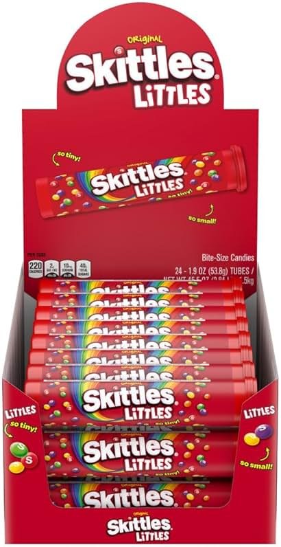 SKITTLES Littles Originals Rainbow St Patricks Day Mega Tubes Tiny Chewy Candy, 45.6 Oz, 24 Ct Bulk Box - Product Image