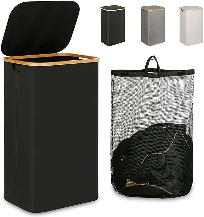 iEGrow Laundry Hamper with Lid, 110L Large Laundry Hamper with Handle and Lid, Collapsible Clothes Basket Organizer with Removable Inner Bag for Clothes Towels - Black - Product Image