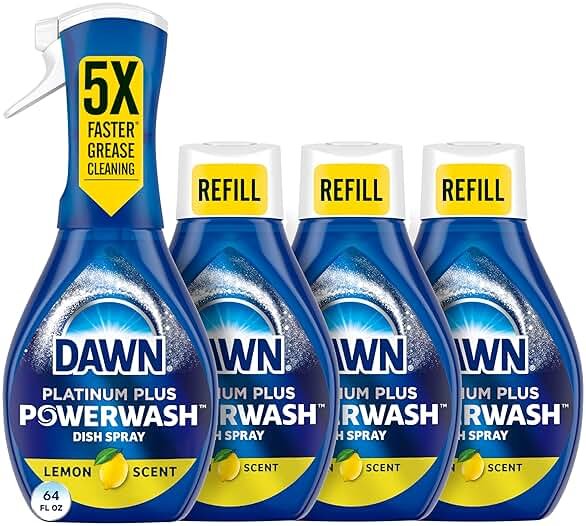 Dawn Powerwash Spray, Dish Soap, Dishwashing Liquid, Cleaning Supplies, Lemon, 1 Starter Kit + 3 Refills, 4 Units of 16oz (64oz) - Product Image